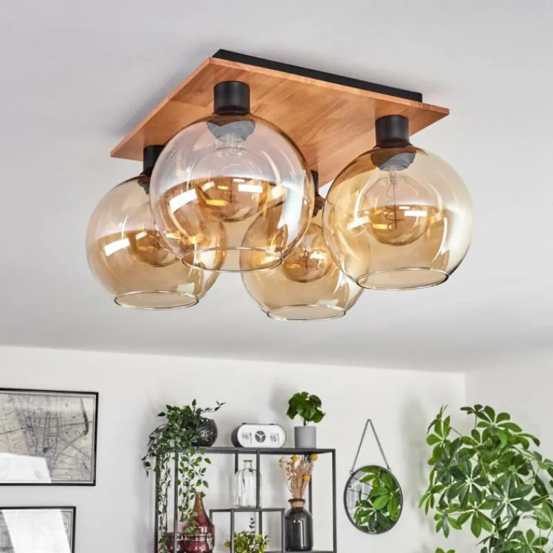 Lampes À Boules-hofstein Plafonnier - Verre Koyoto Écru, Noir, 4 lumières