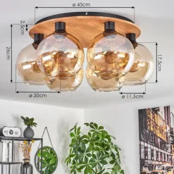 hofstein Plafonnier - Verre Koyoto Écru, Noir, 6 lumières