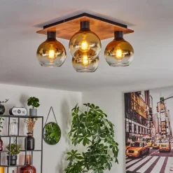 Lampes Dorées-hofstein Plafonnier - Verre Koyoto Écru, Noir, 4 lumières