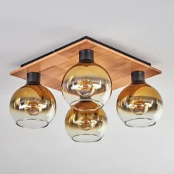 Lampes Dorées-hofstein Plafonnier - Verre Koyoto Écru, Noir, 4 lumières