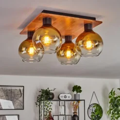 Lampes Dorées-hofstein Plafonnier - Verre Koyoto Écru, Noir, 4 lumières