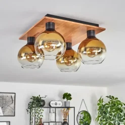 Lampes Dorées-hofstein Plafonnier - Verre Koyoto Écru, Noir, 4 lumières