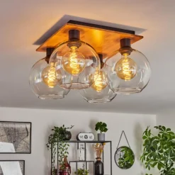 hofstein Plafonnier - Verre Koyoto Écru, Noir, 4 lumières