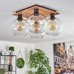 hofstein Plafonnier - Verre Koyoto Écru, Noir, 4 lumières