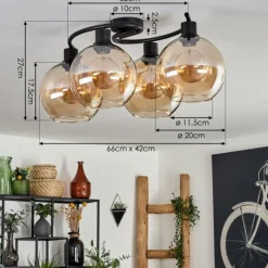 hofstein Plafonnier - Verre Koyoto Ambre, 4 lumières