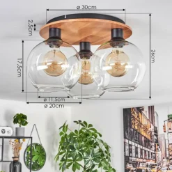 hofstein Plafonnier - Verre Koyoto Écru, Noir, 3 lumières