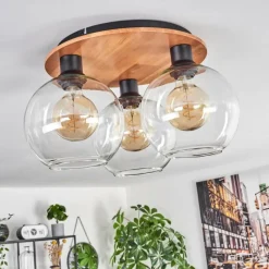 hofstein Plafonnier - Verre Koyoto Écru, Noir, 3 lumières