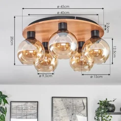 hofstein Plafonnier - Verre Koyoto Écru, Noir, 5 lumières