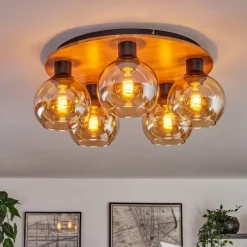 hofstein Plafonnier - Verre Koyoto Écru, Noir, 5 lumières