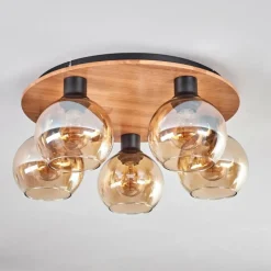 hofstein Plafonnier - Verre Koyoto Écru, Noir, 5 lumières