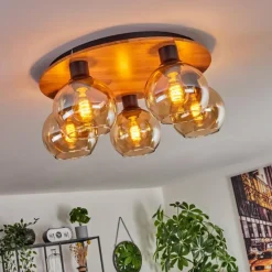 hofstein Plafonnier - Verre Koyoto Écru, Noir, 5 lumières