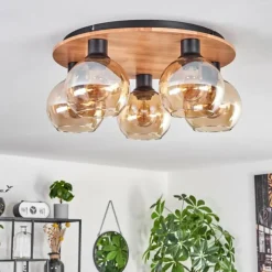 hofstein Plafonnier - Verre Koyoto Écru, Noir, 5 lumières