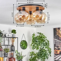 hofstein Plafonnier - Verre Koyoto Écru, Noir, 5 lumières