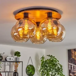 hofstein Plafonnier - Verre Koyoto Écru, Noir, 5 lumières