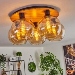 hofstein Plafonnier - Verre Koyoto Écru, Noir, 5 lumières