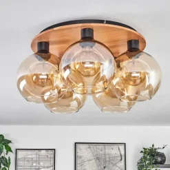 hofstein Plafonnier - Verre Koyoto Écru, Noir, 5 lumières