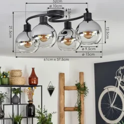 hofstein Plafonnier - Verre Koyoto Chrome, Clair, Fumé, 4 lumières