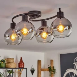 hofstein Plafonnier - Verre Koyoto Chrome, Clair, Fumé, 4 lumières