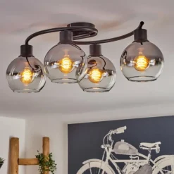 hofstein Plafonnier - Verre Koyoto Chrome, Clair, Fumé, 4 lumières