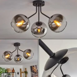 hofstein Plafonnier - Verre Koyoto Chrome, Clair, Fumé, 3 lumières