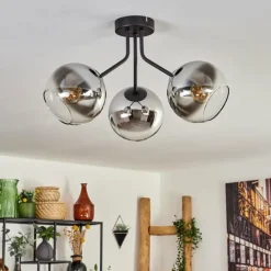 hofstein Plafonnier - Verre Koyoto Chrome, Clair, Fumé, 3 lumières