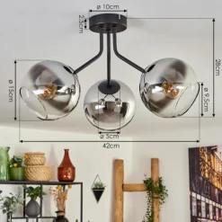 hofstein Plafonnier - Verre Koyoto Chrome, Clair, Fumé, 3 lumières