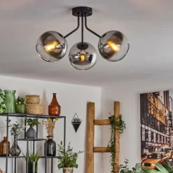 hofstein Plafonnier - Verre Koyoto Chrome, Clair, Fumé, 3 lumières