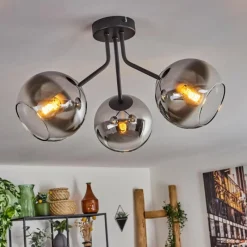 hofstein Plafonnier - Verre Koyoto Chrome, Clair, Fumé, 3 lumières