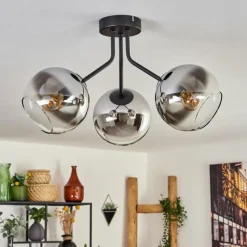 hofstein Plafonnier - Verre Koyoto Chrome, Clair, Fumé, 3 lumières