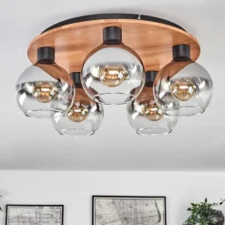 hofstein Plafonnier - Verre Koyoto Écru, Noir, 5 lumières