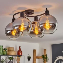 hofstein Plafonnier - Verre Koyoto Chrome, Clair, Fumé, 4 lumières