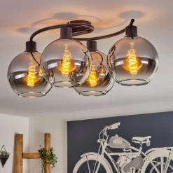 hofstein Plafonnier - Verre Koyoto Chrome, Clair, Fumé, 4 lumières