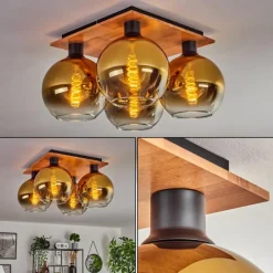 Lampes Dorées-hofstein Plafonnier - Verre Koyoto Écru, Noir, 4 lumières