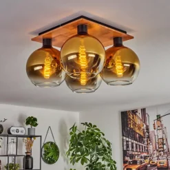 Lampes Dorées-hofstein Plafonnier - Verre Koyoto Écru, Noir, 4 lumières