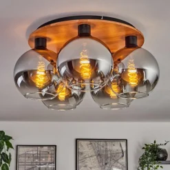 Suspension Verre Fumé-hofstein Plafonnier - Verre Koyoto Écru, Noir, 5 lumières