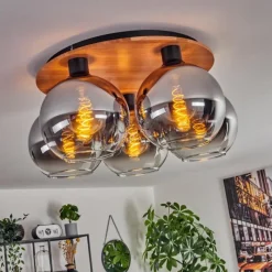 Suspension Verre Fumé-hofstein Plafonnier - Verre Koyoto Écru, Noir, 5 lumières