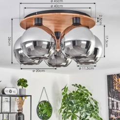 hofstein Plafonnier - Verre Koyoto Écru, Noir, 5 lumières