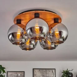 hofstein Plafonnier - Verre Koyoto Écru, Noir, 5 lumières