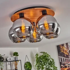 hofstein Plafonnier - Verre Koyoto Écru, Noir, 5 lumières