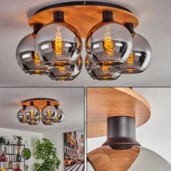 hofstein Plafonnier - Verre Koyoto Écru, Noir, 6 lumières