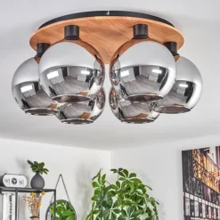 hofstein Plafonnier - Verre Koyoto Écru, Noir, 6 lumières