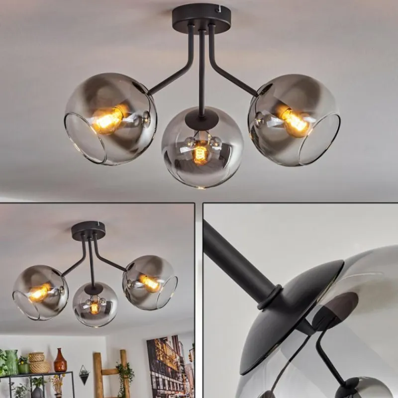 hofstein Plafonnier - Verre Koyoto Noir, 3 lumières