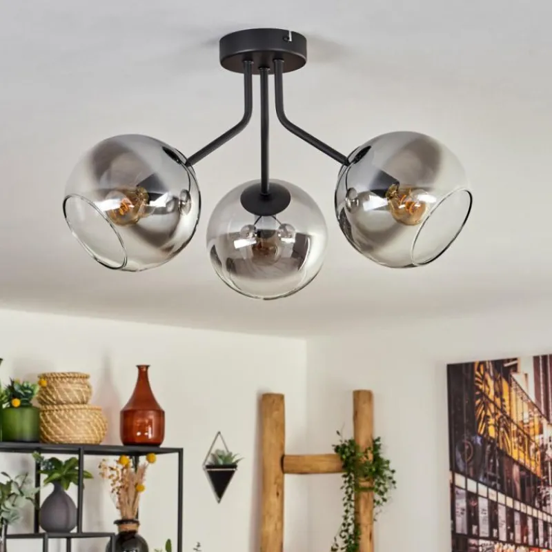 hofstein Plafonnier - Verre Koyoto Noir, 3 lumières