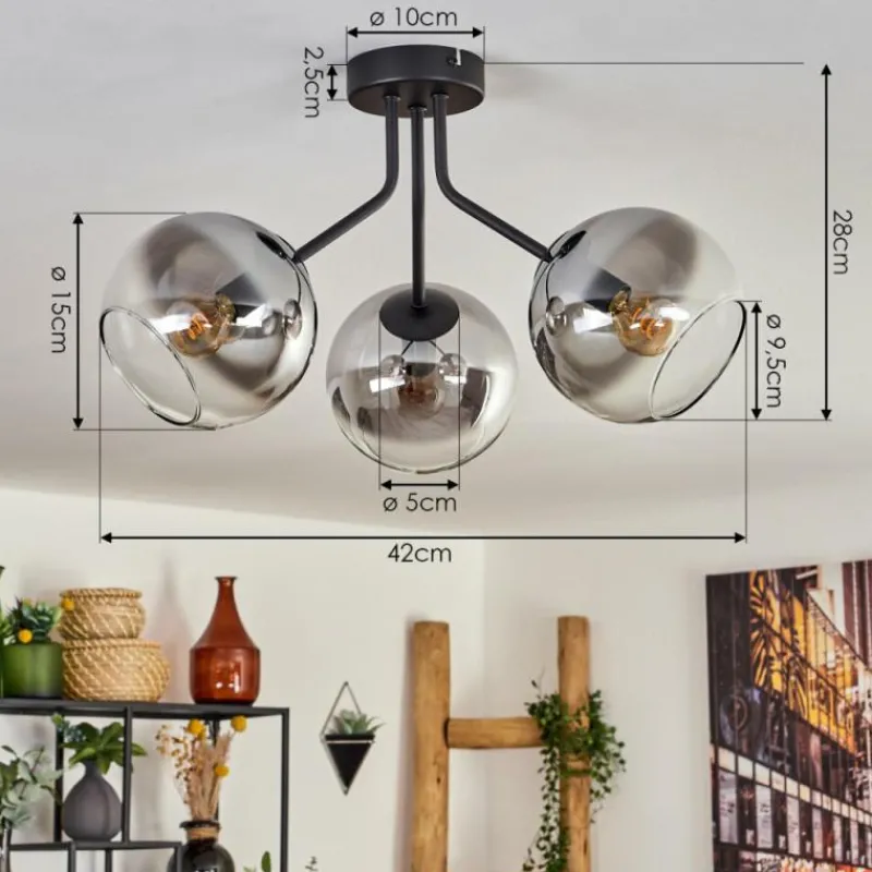 hofstein Plafonnier - Verre Koyoto Noir, 3 lumières