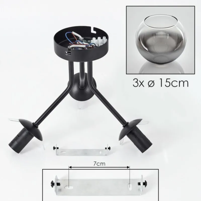 hofstein Plafonnier - Verre Koyoto Noir, 3 lumières