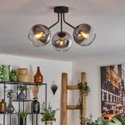 hofstein Plafonnier - Verre Koyoto Noir, 3 lumières