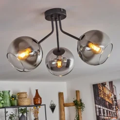 hofstein Plafonnier - Verre Koyoto Noir, 3 lumières