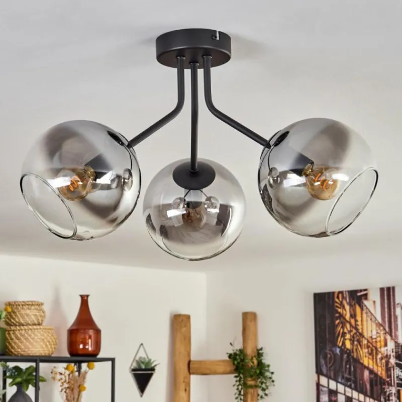 hofstein Plafonnier - Verre Koyoto Noir, 3 lumières