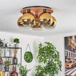 Lampes Dorées-hofstein Plafonnier - Verre Koyoto Écru, Noir, 5 lumières