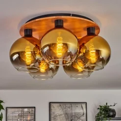 Lampes Dorées-hofstein Plafonnier - Verre Koyoto Écru, Noir, 5 lumières